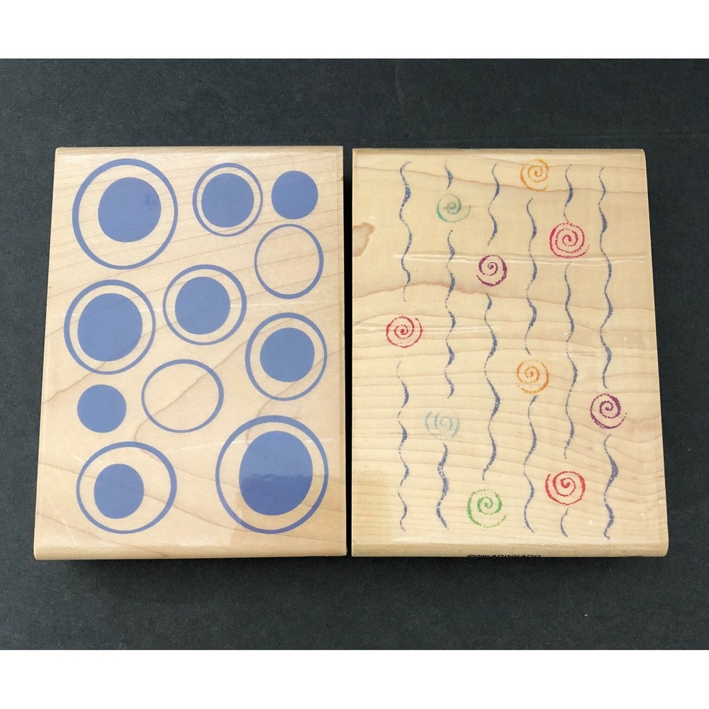Inkadinkado Circles Bubbles Swirls Rubber Stamps Wood 90424 and 93522 Set of 2